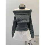 KYLETHOMASW  -  Off Shoulder Sweater Women Sexy Cropped Knitted Pullovers Korean Fashion Slash Neck Knitwears Winter Long Sleeve Jumpers