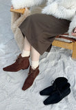 KYLETHOMASW  -  Autumn Winter Lace Up Short Fluffy Warm Women's Ankle Boots Comfort Square Toe Chunky Suede Short Boots Low Heels Party Shoes