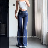 KYLETHOMASW  -  Retro Slim Fit Striped Wide Leg Pants Women's Casual Style Low Waist Long Trousers Polyester Fiber Straight Body Type