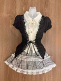 KYLETHOMASW  -  Harajuku Summer Women 2 Piece Set Gothic Lace Slim Tops + Elastic Plaid Short Skirt Female Retro High Street Y2k Design Outfits