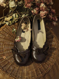 KYLETHOMASW  -  French Butterfly Knot Retro round Head High Heels Women's Autumn New Coarse Heel Versatile Commuting Outdoor Wear Low Cut