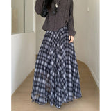 KYLETHOMASW  -  Vintage Plaid Midi Skirt Women Fashion Harajuku Mesh Patchwork Pleated Skirts Summer Streetwear Korean A Line Faldas New