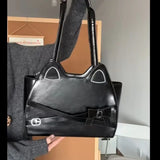 KYLETHOMASW  -  Sweet Cute Cat Pink Shoulder Bags Wallet Women Retro Leather Large Capacity Y2k Handbag Ladies Underarm Bag Backpack