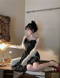 KYLETHOMASW  -  Hebe Style Floral Print Two-Piece Set Women's Elegant Black Off-Shoulder Asymmetrical Dress Sunscreen Cardigan Slimming Effect