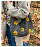 KYLETHOMASW  -  Korean Fluffy Sweet Floral Underarm Bag Y2k Lamb Wool Shopping Handbags Women New All Match Streetwear Travel Shoulder Bags