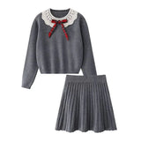 KYLTHOMASW  -  Sweet Hot Girl College Style Suit Women's Autumn Bow Peter Pan Collar Sweater High Waisted Short Skirt Fashion Two-piece Set