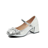 KYLETHOMASW  -  Bow Mary Jane Shoes Women High Heels Sandals Summer Chunky Leather Shoes Luxury Brand Dress Shoes Elegant Pumps Zapatillas