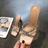KYLETHOMASW  -  Summer Fashion Women  New Luxury Brand Rhinestone High Heel Sandals Versatile Simple Slim Heel Sandals Women Slippers 652