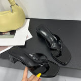 KYLETHOMASW  -  Spring Summer Women Heeled Slippers Shoes Pumps Fashion Shallow Ladies Square Heels Slippers Slides Female Flip flops Sandals
