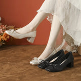 KYLETHOMASW  -  Pumps Women's Butterfly Satin Ballet Shoes Square Head Shallow Mouth Pumps Women's New High Heels Thick Heel Not Tired Feet