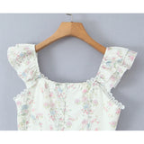 KYLETHOMASW  -  French Style Floral Print Mini Summer Dress Women Flying Sleeves V Neck Lace Spliced A-line Dresses Party Robe Vestidos