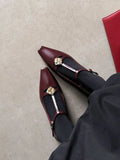 KYLETHOMASW  -  New Retro Women's Mary Jane Leather Buckle Thick Heel Square Toe Women's Metal Flower Women's Shoes 34-40