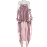KYLETHOMASW  -  Ruched Design Wrap Chest Maxi Dresses Loose Fit Long Trailing Bud Skirt French Romantic Style Elegant Fashion Vestidos