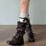 KYLETHOMASW  -  Vintage Flats Women Western Cowboy Boots Fashion Ladies Square Toe Pleated Knight Mid Calf Booties