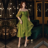 Kylethomasw New Sweet Elegant Green Dress Women Runway Ruffle Midcalf Lady Princess Banquet Luxurious Noble Ball Dress Gown 2023 New Fashion