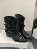 KYLETHOMASW  -  Black Gothic Shoes Platform Rivet Belt Buckle Chunky Heels Ankle Boots Punk Woman Cowboy Western Boots 2025 New Arrival