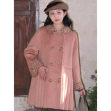 KYLETHOMASW  -  French Retro Plaid Splicing Short Two Tone Woolen Coat Autumn Winter Classic Double Breasted Commuter Thick Coat Female Clothing