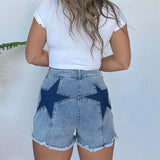 KYLETHOMASW  -  Vintage Women Contrast Five-point Star Patchwork Denim Flared Pants Baggy Dragging Jeans Trousers Chic Elegant Casual Short Pant