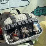 KYLETHOMASW  -  Y2k Aesthetic Women Kawaii Dots Top-Handle Bags Fashion Transparent Plaid Patchwork Shoulder Handbags Streetwear Trendy Ita Bag