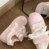 KYLETHOMASW  -  New Arrivals Comfort Hard Wearing Soft Sole Vulcanized Shoes Women Pink Platform Sneakers Trendy Cross Tied Non Slip Flats