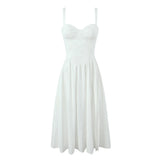 KYLETHOMASW  -  Sexy Bra Chest With Wire Corset Style Low Waist Spliced Ruched Pleated Swing Slit Long Midi Dress Women Bodycon Sling Robe White