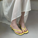 KYLETHOMASW  -  Fashion Square Toe Women 4CM Heels Slippers Slides Sandals Summer Casual Female Flip flops Ladies Thin Heel Slippers Shoes Pumps