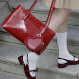 KYLETHOMASW  -  Korean Style Red Shoulder Bags Purse Women Versatile Pu Leather Y2k Handbag Ladies Large Capacity Underarm Bag