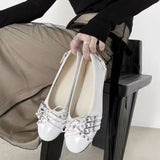 KYLETHOMASW  -  New Women's Shallow Mouth Single Shoes Block Studded Ballet Flats Lace Up Bow Round Toe Slip on Punk Casual Daily Flat Shoes