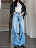 Kylethomasw  Woman Streetwear Jeans Preppy Style Denim Korean Pants Trousers Pockets Sweatpants Zipper Cargo Pants Wide Leg Bell Bottoms