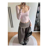 KYLETHOMASW  -  Summer New Belt Pleated Floor Mopping Straight Solid Color Trousers