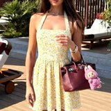 KYLETHOMASW  -  Holiday Summer Dresses Women Sexy Backless Halter Floral Print Short Dress Female Vestidos
