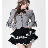 KYLETHOMASW  -  Brown Sweet Corduroy Skirt Women Korean Style Kawaii Cake Mini Skirt Black Lace Spliced High Waist Ruffle Short Skirts