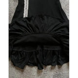 KYLETHOMASW  -  Short Sleeve Bow Lace Mini Dress Cinch Waist Sweet Spicy Black Dress Japanese E-girl Gothic Vintage Dress Women Half High Neck