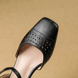 KYLETHOMASW  -  2025 Vintage Women Sandals Square Toe Thick Heels 3.5cm Buckle Strap Breathable Small Size 31 32 33 Sweet Daily Shoes