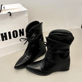 KYLETHOMASW  -  Winter Women Western Cowboy Boots Vintage Pointed Toe Shoes Ladies Thick Heel Short Botas Zapatos De Mujer