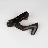 KYLETHOMASW  -  Retro Brown Chunky Heel Women Pumps Fashion Tie Bow Design Square Toe Mary Jane Shoes Spring Comfort Banquet Women's Shoes