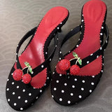 KYLETHOMASW  -  Bohemian Style Polka Dot Round Toe Thin Low Heels Slippers Women Mules Slides Shoes Crystal Rhinestone Sandals Flip Flops