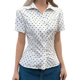 KYLETHOMASW  -  Women's Ruched Button Down Shirt Short Sleeve Tie Back Fitted Blouses