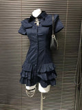 KYLETHOMASW  -  Summer Vintage Polo Collar Dress Women's Fashion Casual Short Sleeve Slim Retro Dresses Hepburn Design Navy Blue Outfits