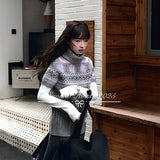 KYLETHOMASW  -  Vintage Print Sweater Vest Women Half Turtleneck Knitted Pullover Waistcoat Aesthetic Short Sleeve Knitwear Korean Jumpers
