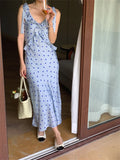 KYLETHOMASW  -  S-M Korea Summer Holiday Long Printed Dress Women  OL Ruffles V-Neck Slim Sleeveless Chic Party New Sexy Gentle
