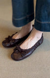KYLETHOMASW  -  Red Bow Pleated Design Brand Ballet Flat Shoes Women Retro Round Toe Shallow Mary Jane Shoes Comfortable Moccasin Casual Shoes