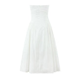 KYLETHOMASW  -  Sexy White Slash Collar Backless Midi Long Strapless Dress Women Pleated Folded Low Waist Pleated Ruched Hem Swing Party Robe