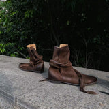 KYLETHOMASW  -  Genuine Leather Butterfly Knot Wrapped Strap Short Ankle Boots Women Polished Color Distressed Flat Bottomed Bare Shoes Female
