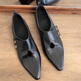 KYLETHOMASW  -  Designer Low Heel Loafers Women Retro Pointed Toe Fashion British Style Small Leather Shoes Elegant Brand Mary Jane Shoes Women