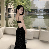 Kylethomasw Black Sequins Halter Dress Women's 2024 New Summer Fashion Backless Sequins Sexy Dress Elegant Party Prom Long Evening Gowns