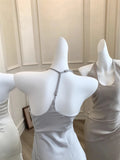 KYLETHOMASW  -  Luxury Slim Fit Long Dresses Elegant Sexy White Cambridge Blue Evening Dresses Spring Neck-Mounted Backless Mermaid Vestidos