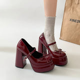 KYLETHOMASW  -  Designer Luxury Platform Thick Heel Women Mary Jane Shoes Butterfly-knot Shoes Ladies Elegant Height Increase Dress Pumps