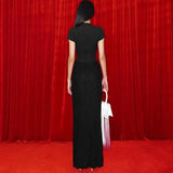 KYLETHOMASW  -  Autumn New Sexy Dress Temperament New Slimming V-neck Slim Fit Slit Evening Dress Dress Long Skirt Selegant Fit Rich Girl