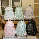 KYLETHOMASW  -  Women's Large Capacity Star Print Backpack Clear Mesh Pocket Heart Decor Adjustable Strap Casual Daily School Itabag New